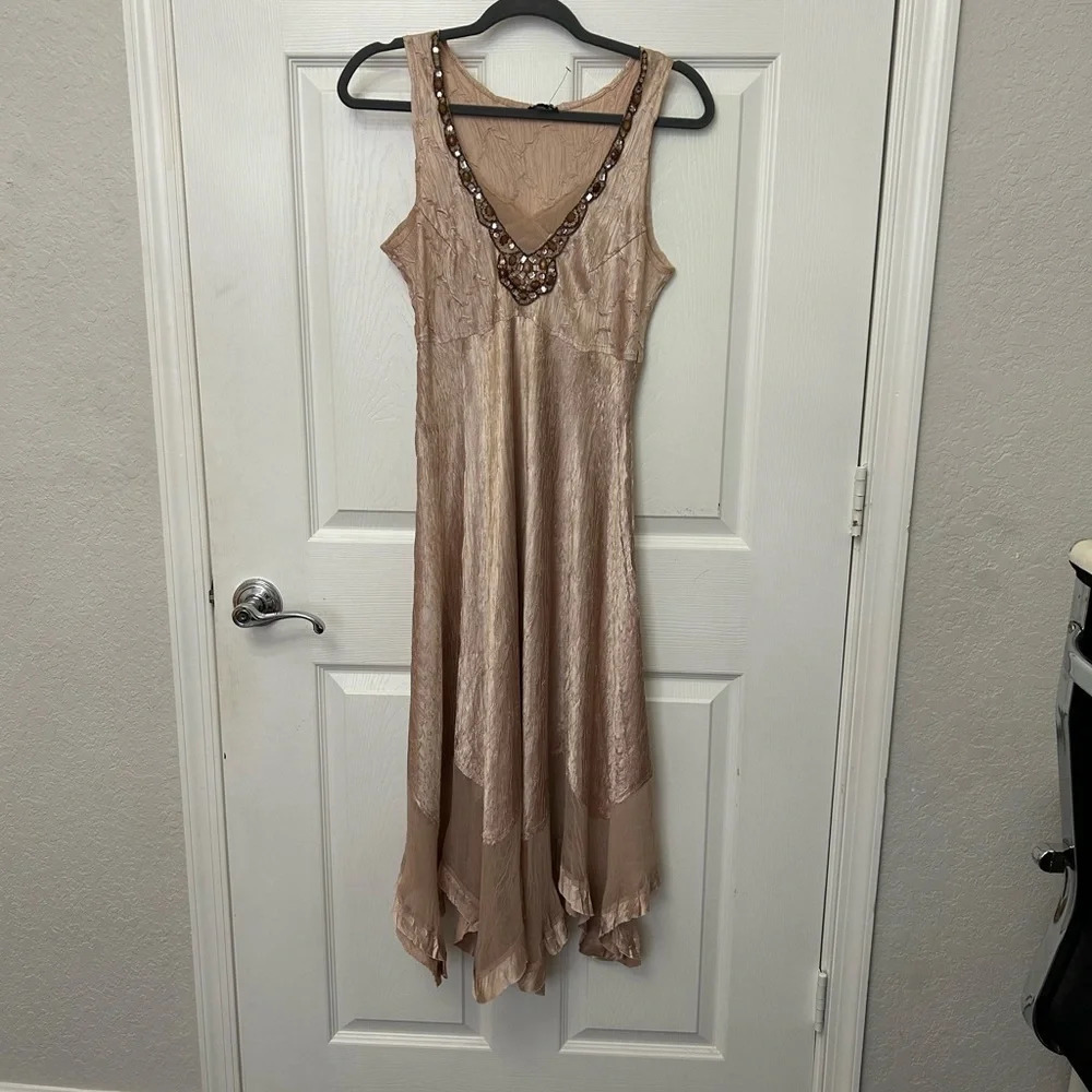 . Komarov luminous neutral charmeuse dress size M